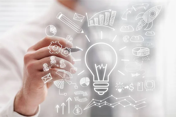 Businessman Holding Lightbulb Icon Idea Concept — Stock Photo, Image