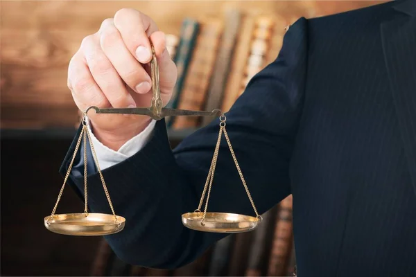 Justice Scales Hand Close View — Stock Photo, Image