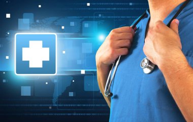 arka plan üzerinde stetoskop ile genç doktor