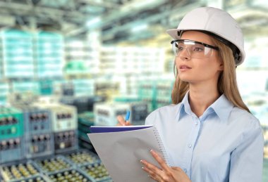 bir pano ile genç kadın mimar