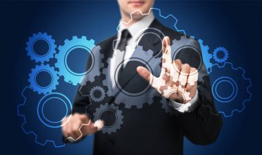 dişliler sembolleri dokunmalı işadamı