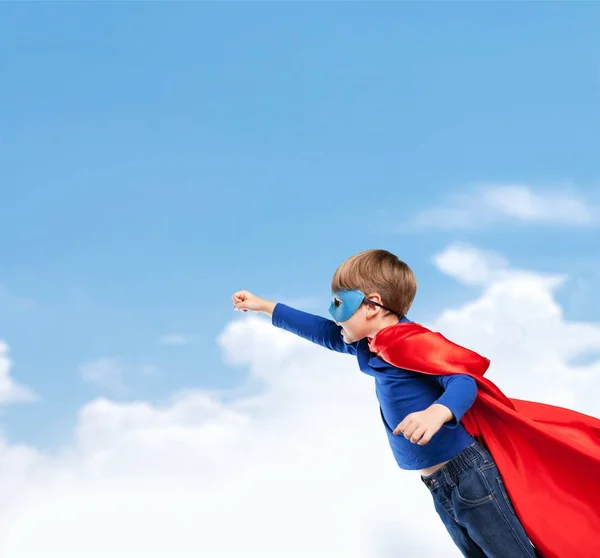 Cute Superhero Boy Flying — Stock Photo, Image