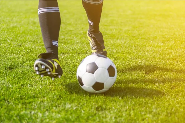 Jugador Fútbol Con Pelota Campo —  Fotos de Stock