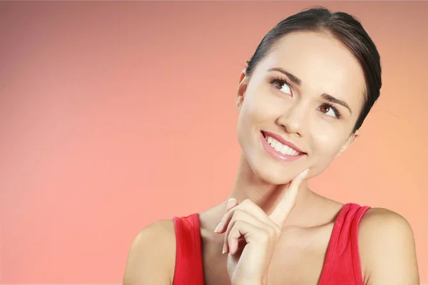 Sostener Cara Mujer Dedo Blanco Fondo Papel —  Fotos de Stock