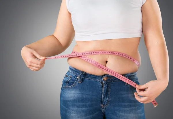 Mujer Con Vientre Gordo Sobre Fondo —  Fotos de Stock