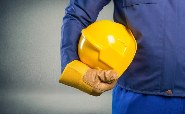 Engenheiro Trabalhador Com Capacete Amarelo — Fotografia de Stock