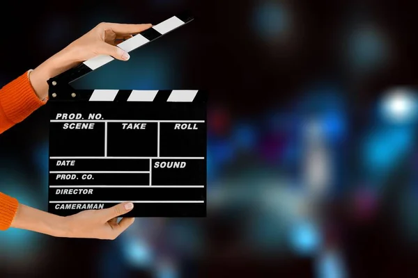 Female Hands Holding Clapper Board — Stock Photo, Image