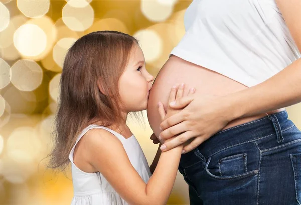 Närbild Gravida Mor Och Dotter — Stockfoto