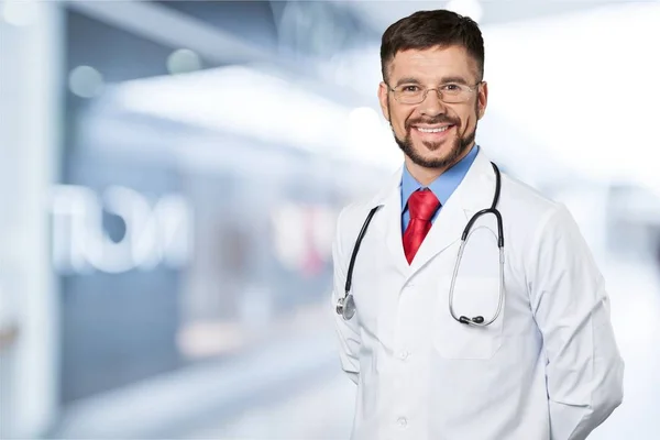 Junge Ärztin Mit Stethoskop Hintergrund — Stockfoto