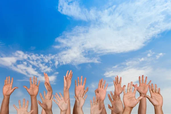 Raised Hands Palms Sky Background — Stock Photo, Image