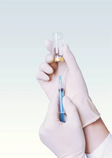 Lidské Ruce Injekcí Injekční Stříkačka Lék — Stock fotografie