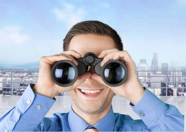 Young Handsome Businessman Looking Binoculars — Stock Photo, Image