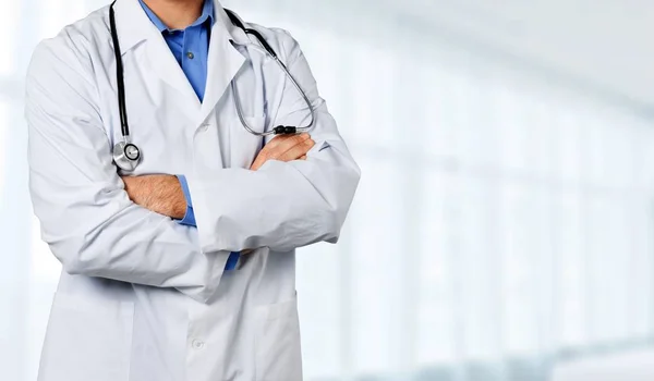 Porträtt Doktor Stetoskop Vit Bakgrund Lycklig Singel — Stockfoto