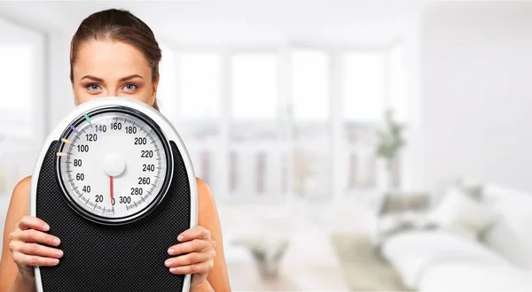 Dieta Exercício Mulheres Saudável Alimentação Escala Peso Pessoas — Fotografia de Stock