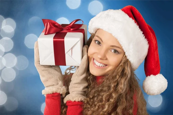 Beautiful  woman in Santa hat — Stock Photo, Image