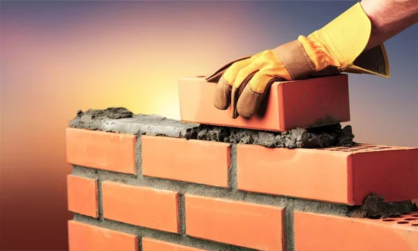 Prace Murarskie Cegieł Budowy Brickwall — Zdjęcie stockowe