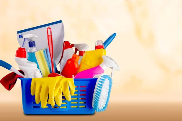 Cleaning Supplies Blue Bucket Home — Stock Photo, Image