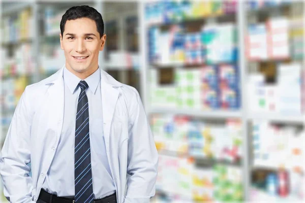 Portrait Young Pharmacist Background — Stock Photo, Image