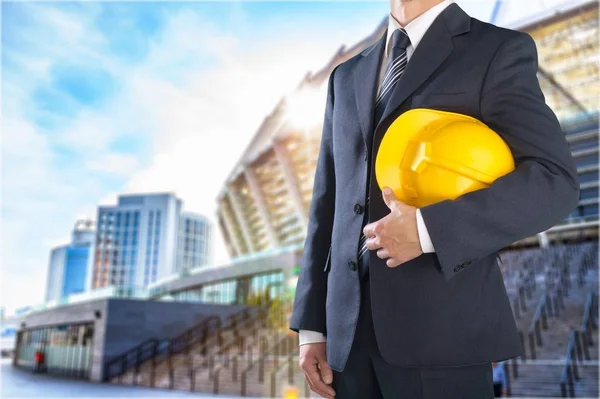 Empresario Con Casco Mano — Foto de Stock