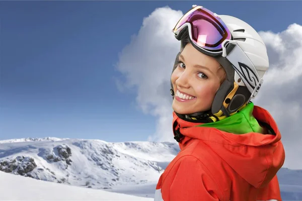 Jeune Fille Attrayante Portant Des Lunettes Prêtes Pour Sport Hiver — Photo