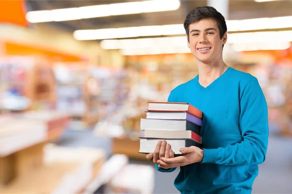 Estudante Sexo Masculino Com Livros Sorrindo — Fotografia de Stock