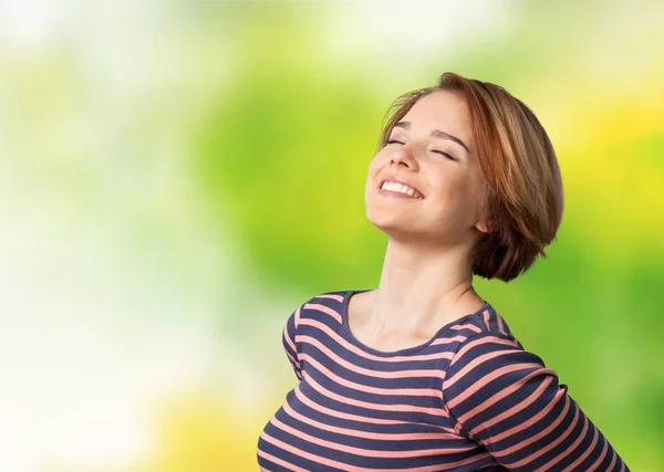 Retrato Mujer Joven Feliz Aislado Fondo —  Fotos de Stock