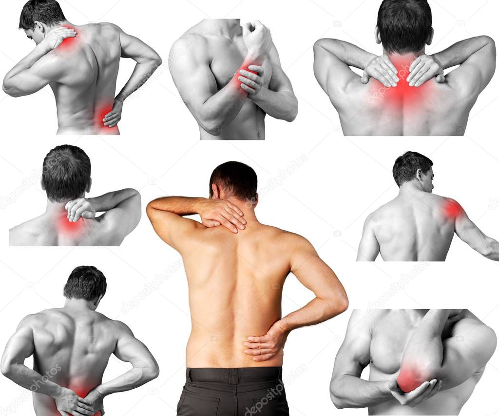 collage of male photos with pain in different areas
