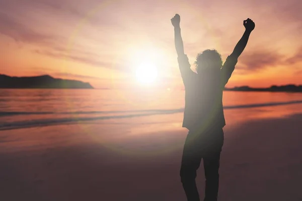 Silhouette Man Beach — Stock Photo, Image