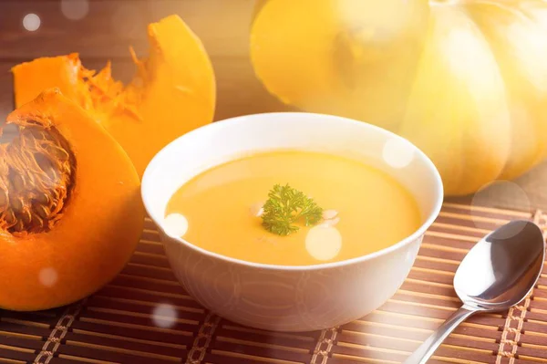 Tasty Pumpkin Soup White Plate — Stock Photo, Image