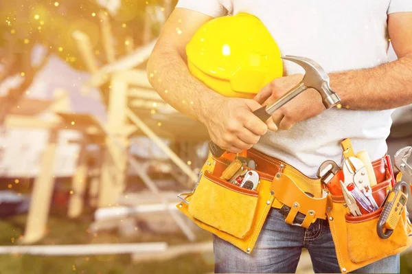 Reparador Com Ferramentas Hardhat — Fotografia de Stock