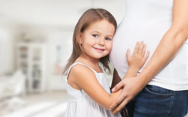 Close Van Zwangere Moeder Dochter — Stockfoto