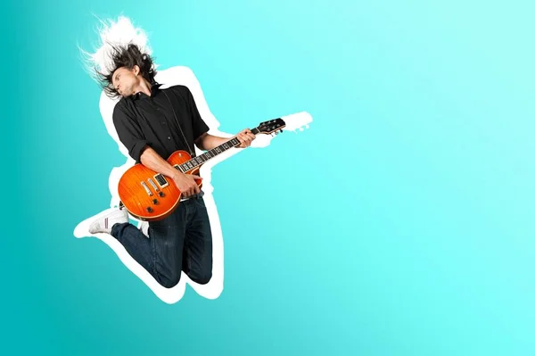 Performer Homem Com Salto Guitarra — Fotografia de Stock