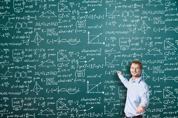 Sfondo Algebra Uomo Affari Scrittura Calcoli Lavagna — Foto Stock