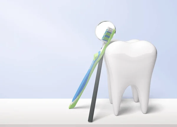 Big Tooth Model Toothbrush Dentist Mirror — Stockfoto