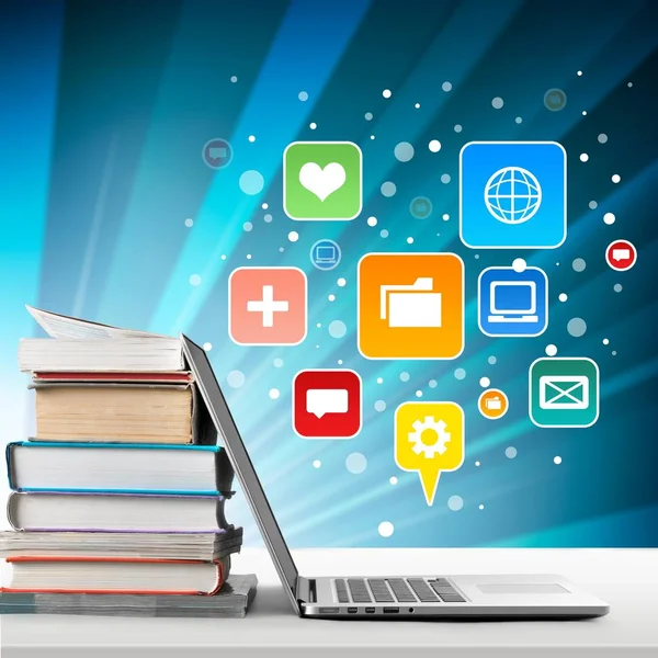 Stack Books Laptop Modern Education Background — Stock Photo, Image