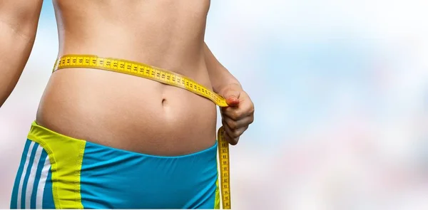 Young Woman Measuring Her Waist Background — Stock Photo, Image
