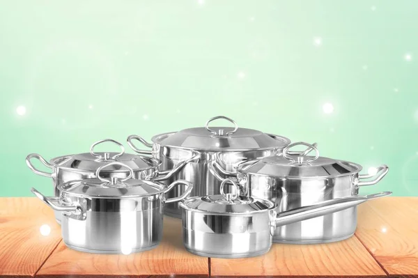 Set Cooking Silver Pans Isolated Background — Stock Photo, Image