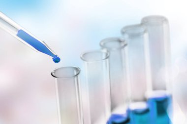 bilim laboratuvar test tüpleri ve damlalıklı damla, Laboratuvar Cihazları closeup ile