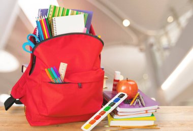 Okul sırt çantası ile Kırtasiye, Okul arka plan için geri