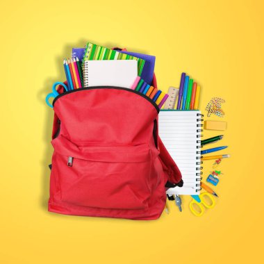 Okul sırt çantası ile Kırtasiye, Okul arka plan için geri