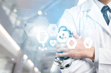 arka plan üzerinde stetoskop ile genç doktor