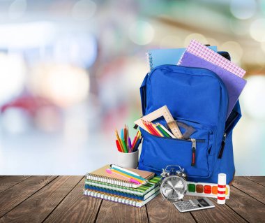 Okul sırt çantası ile Kırtasiye, Okul arka plan için geri