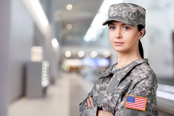 Portrait Young Soldier Woman Arms Crossed — Stock Photo, Image