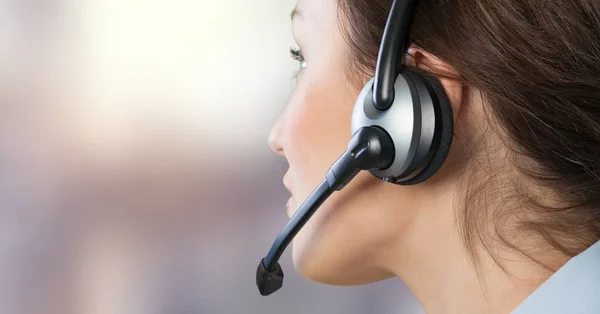 Woman Call Center operator  on background