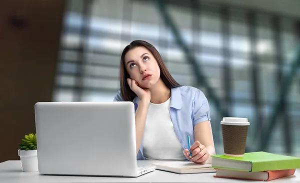 Tired Young Businesswoman Working Laptop — Stock Photo, Image
