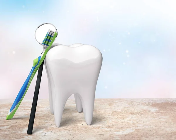 Великий Зуб Дзеркало Стоматолога Концепція Здоров — стокове фото