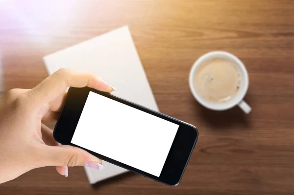 Handen Met Behulp Van Mobiele Telefoon Met Leeg Scherm — Stockfoto