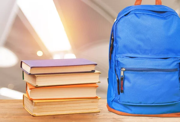 School Backpack with stationery, back to school background