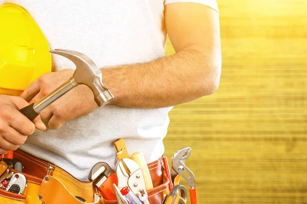 Young Man Worker Tool Belt — Stock Photo, Image