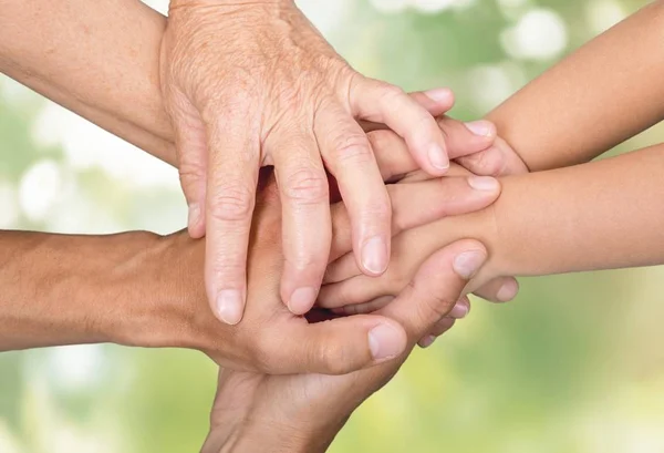 Tre Generationer Händer Stack — Stockfoto